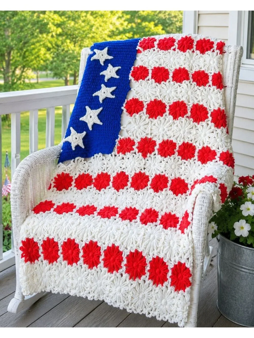 American Flag Afghan Vintage Patriotic Handmade Crochet 36 x 56 